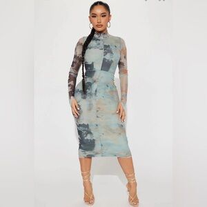 Valina Mesh Midi Dress - Grey/combo